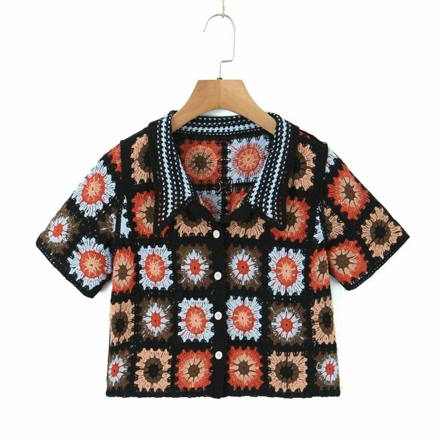 Women Boho Cardigan Sweater Crop Top 24 Crochet Summer Front