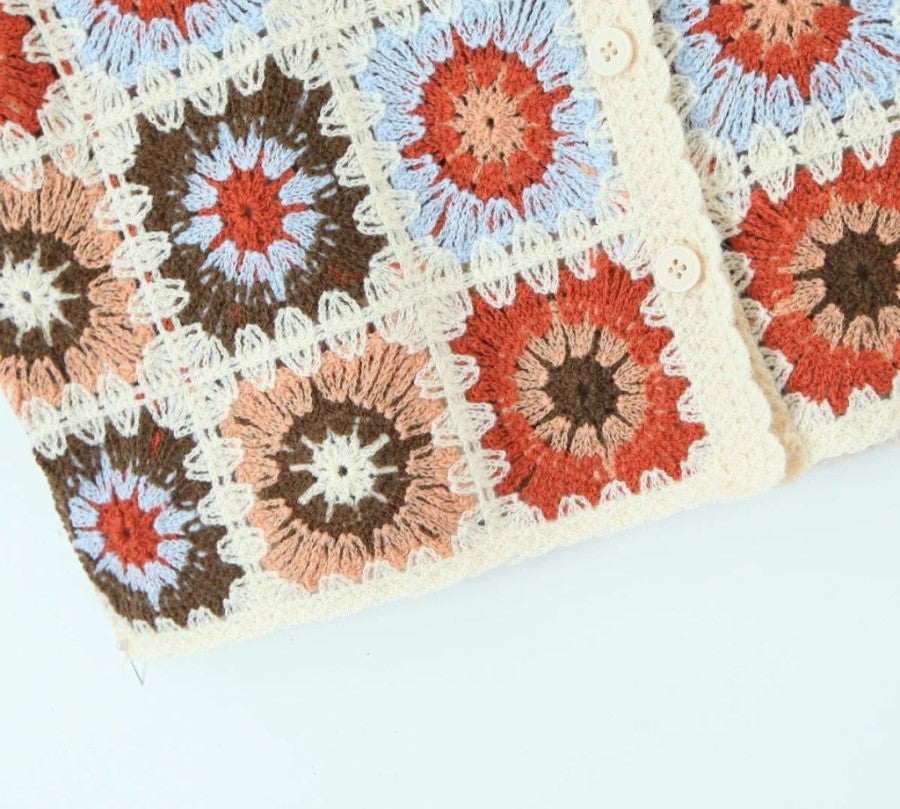 Women Boho Cardigan Sweater Crop Top 24 Crochet Summer Front