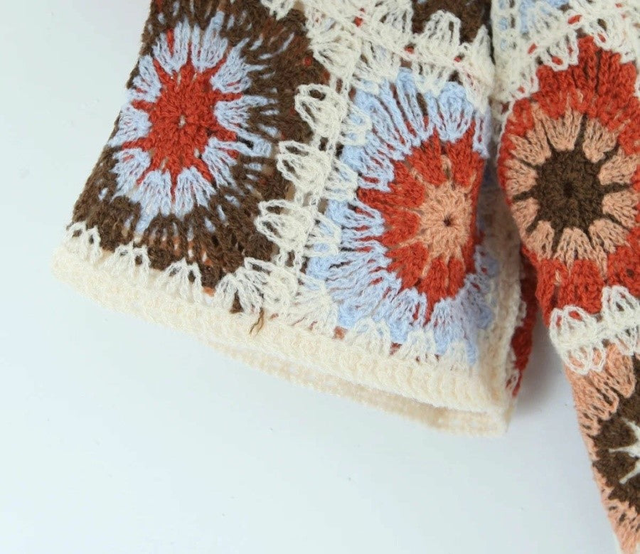 Women Boho Cardigan Sweater Crop Top 24 Crochet Summer Front