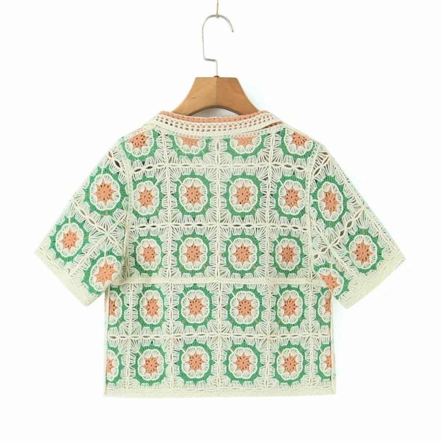 Women Boho Cardigan Sweater Crop Top 24 Crochet Summer Front