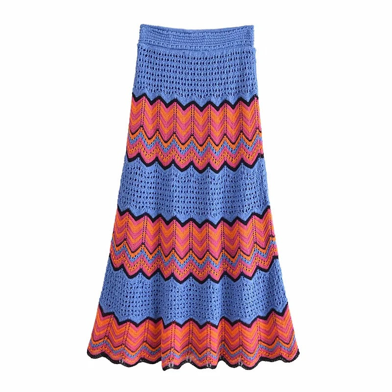 Winter Ladies Stitching Crochet Knitted Skirt