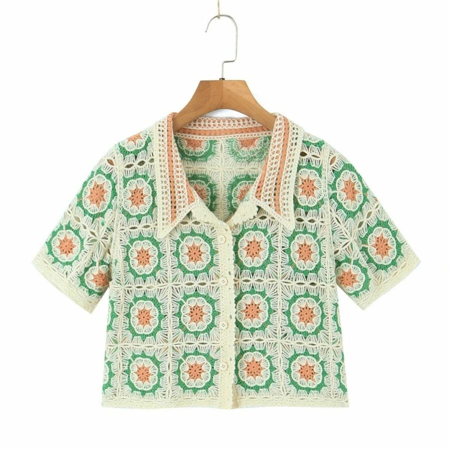 Women Boho Cardigan Sweater Crop Top 24 Crochet Summer Front